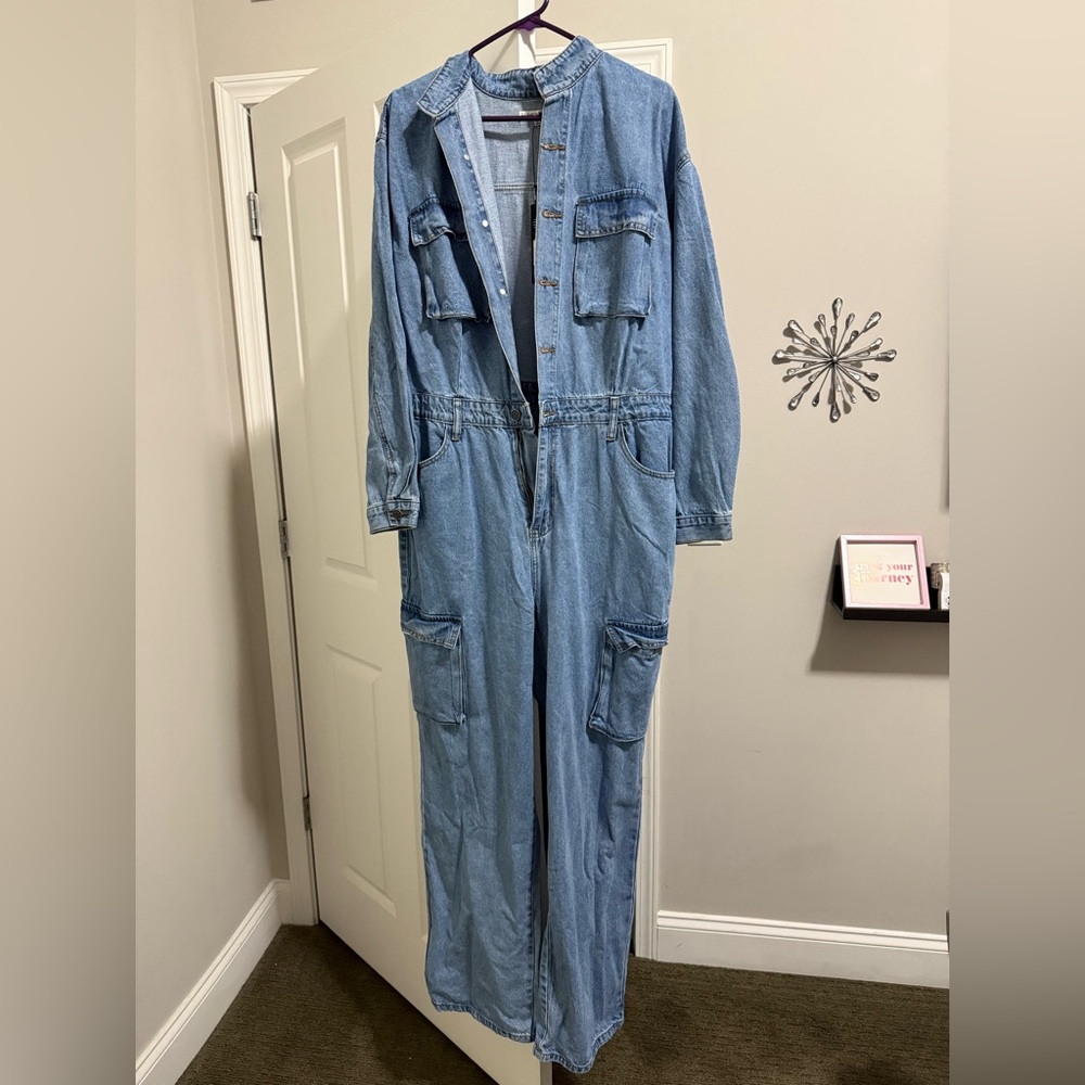 Fashion Nova- Denim Wide Leg Jumpsuit